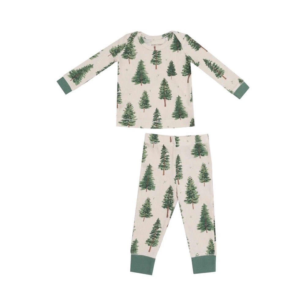 Angel Dear Waffle Knit Forest Trees Pajama Set Size 8